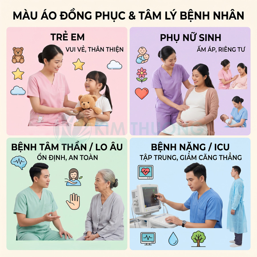 Bộ sưu tập đồng phục y tá nhiều màu cho trẻ em, phụ nữ mang thai, bệnh nhân tâm thần và ICU trong bệnh viện