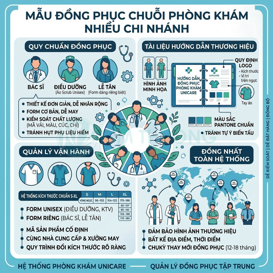 Mẫu thiết kế đồng phục bác sĩ, điều dưỡng, lễ tân cho chuỗi phòng khám Unicare nhiều chi nhánh