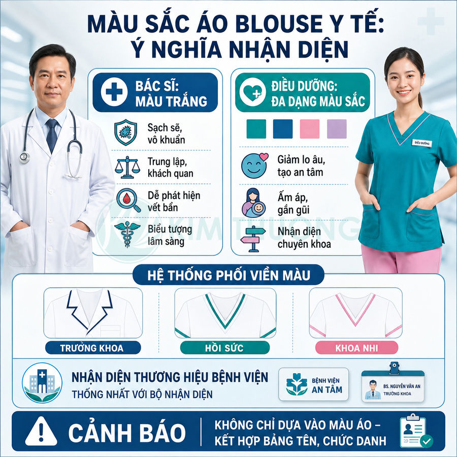 Infographic ý nghĩa màu sắc áo blouse y tế cho bác sĩ và điều dưỡng trong bệnh viện