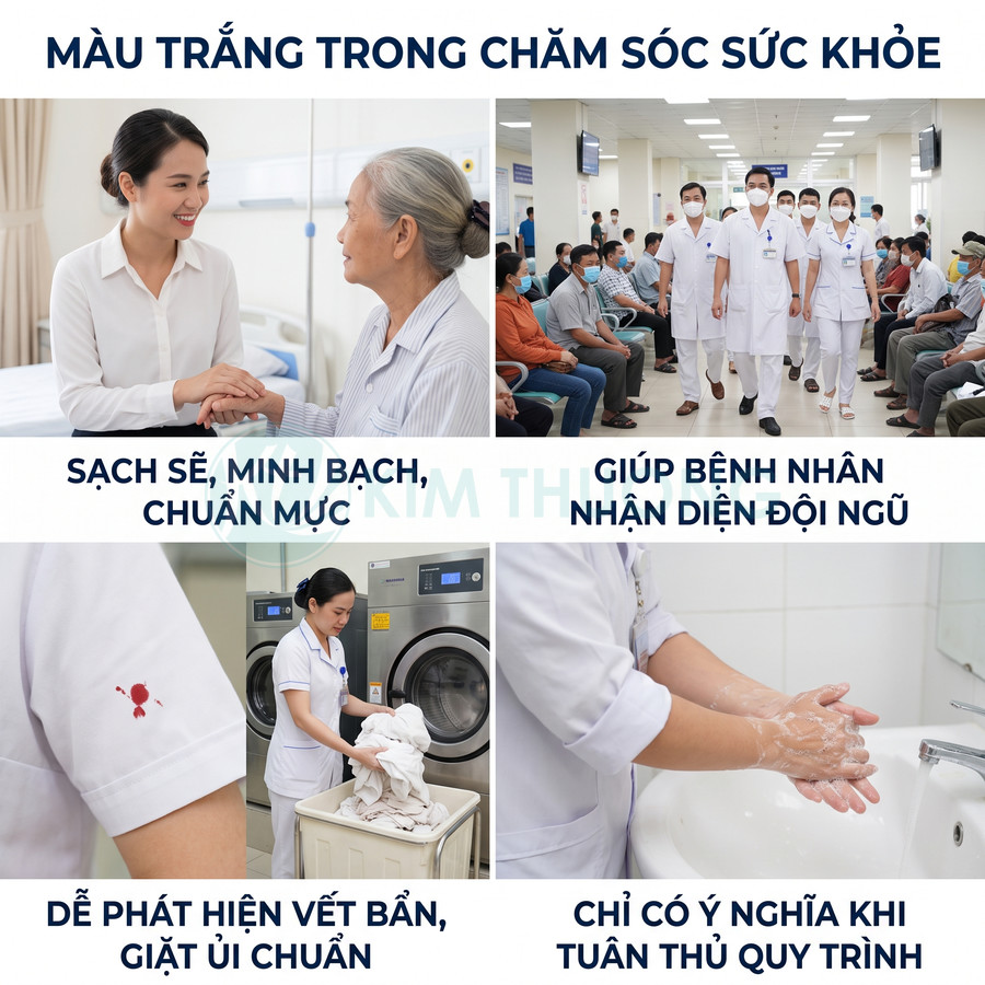 Nhân viên y tế mặc áo blouse trắng chăm sóc bệnh nhân, giặt đồ và rửa tay trong bệnh viện sạch sẽ