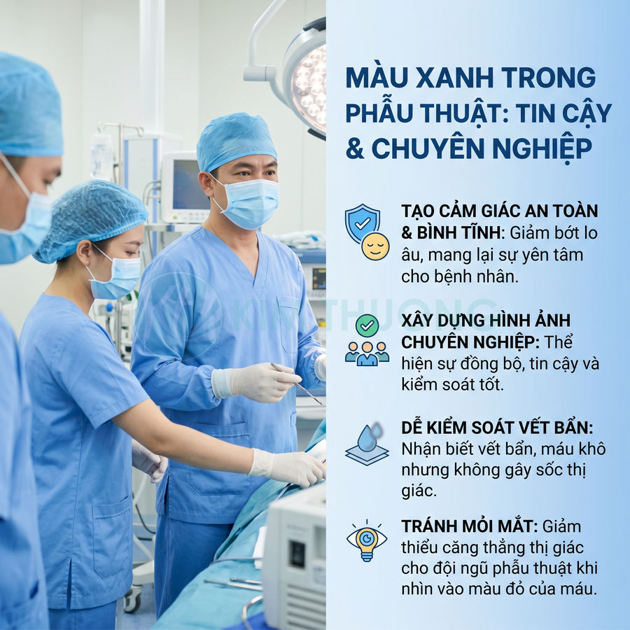 Bác sĩ phẫu thuật mặc đồ mổ màu xanh đang thực hiện ca mổ trong phòng mổ hiện đại