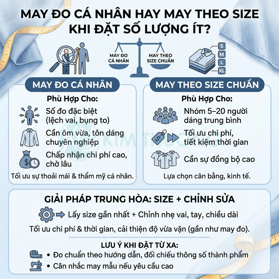 So sánh may đo cá nhân và may theo size chuẩn, gợi ý chọn size gần nhất rồi chỉnh sửa quần áo