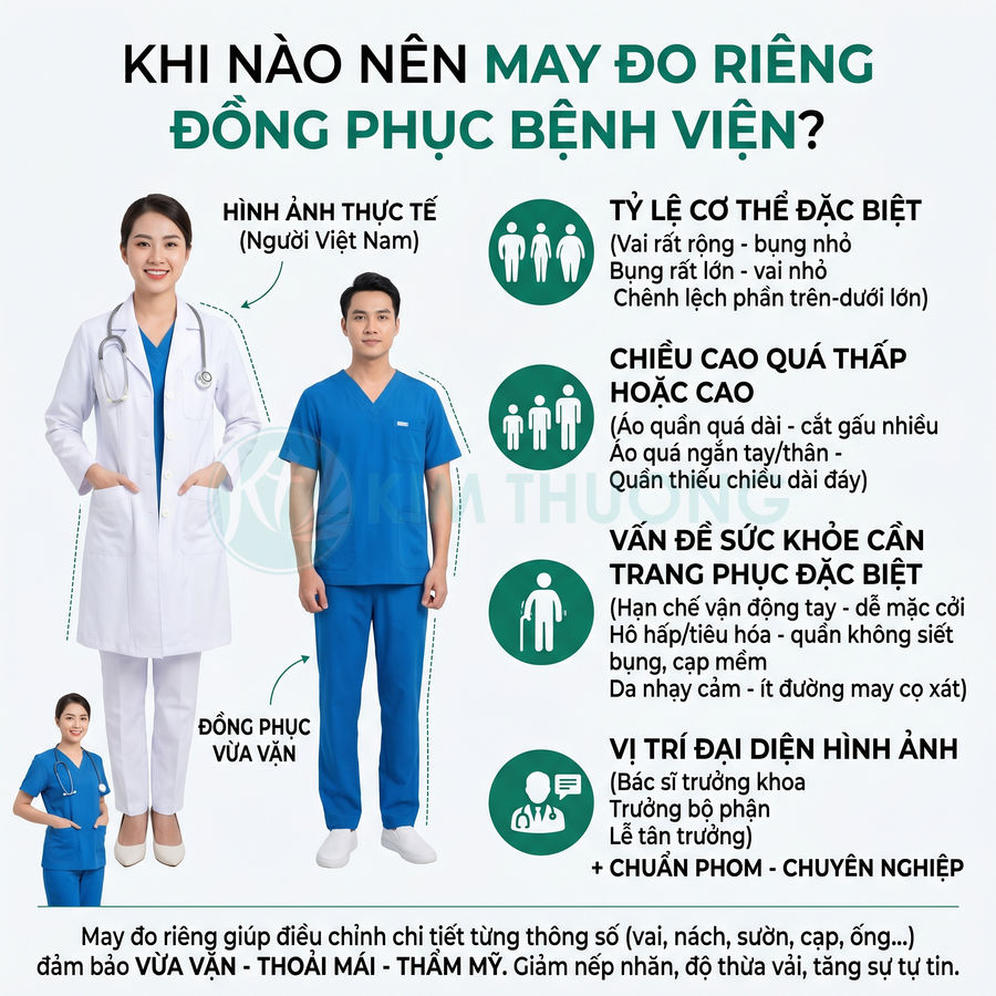 Đồng phục bệnh viện may đo riêng cho bác sĩ và điều dưỡng màu trắng xanh chuyên nghiệp