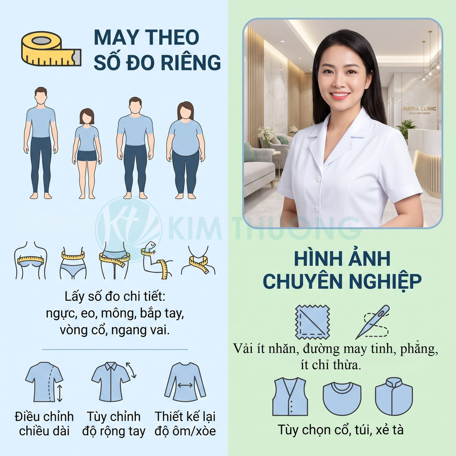 Dịch vụ may đo quần áo theo số đo riêng, tùy chỉnh chiều dài, độ rộng tay, kiểu dáng và cổ áo, túi, xẻ tà