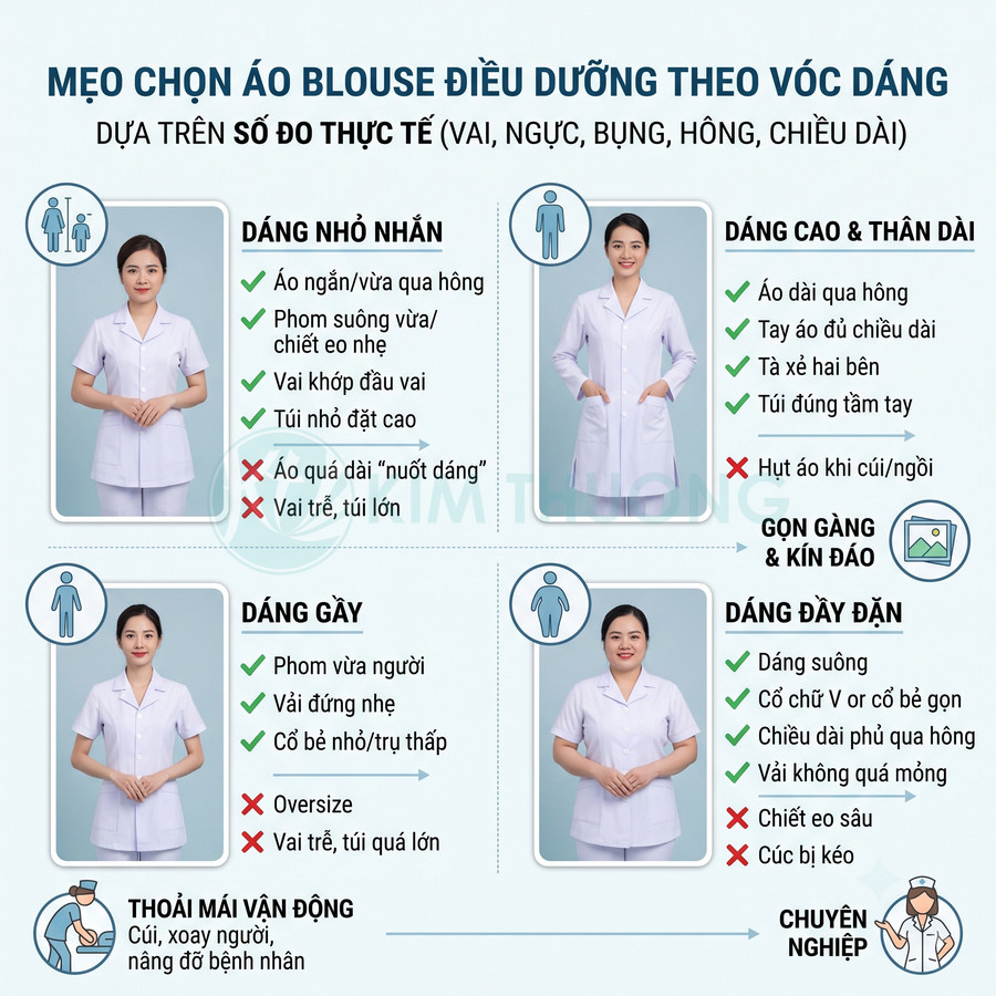 Cách chọn áo blouse điều dưỡng theo vóc dáng