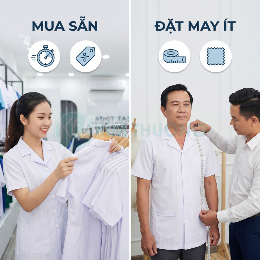 Áo đồng phục trắng có sẵn và áo được đo may theo yêu cầu
