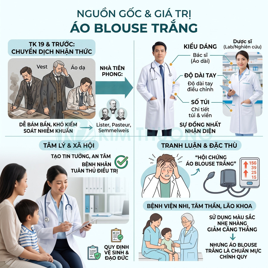 Infographic về nguồn gốc và giá trị áo blouse trắng của bác sĩ, dược sĩ và nhân viên y tế