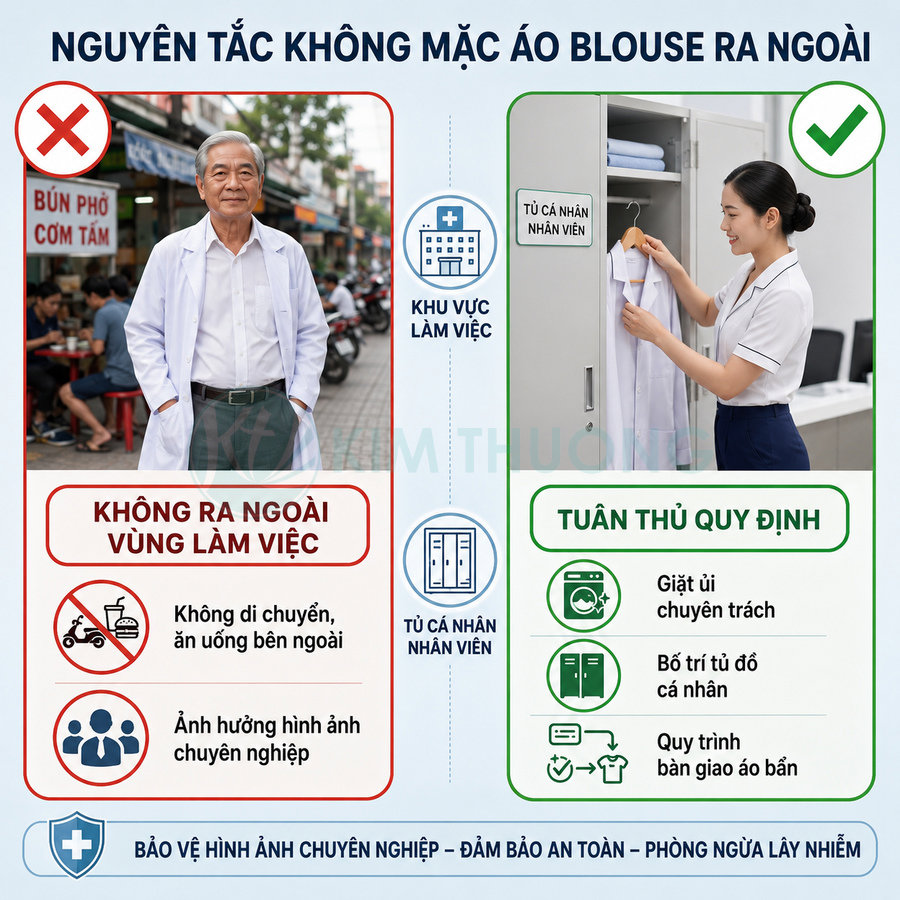 Quy định không mặc áo blouse ra ngoài, nhân viên y tế treo áo blouse vào tủ cá nhân trong khu vực làm việc