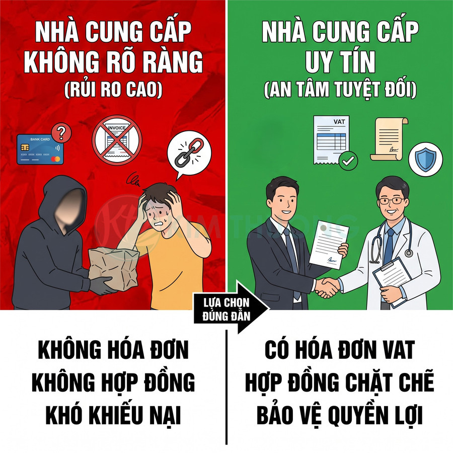 So sánh nhà cung cấp không rõ ràng với nhà cung cấp uy tín có hóa đơn VAT và hợp đồng bảo vệ quyền lợi khách hàng