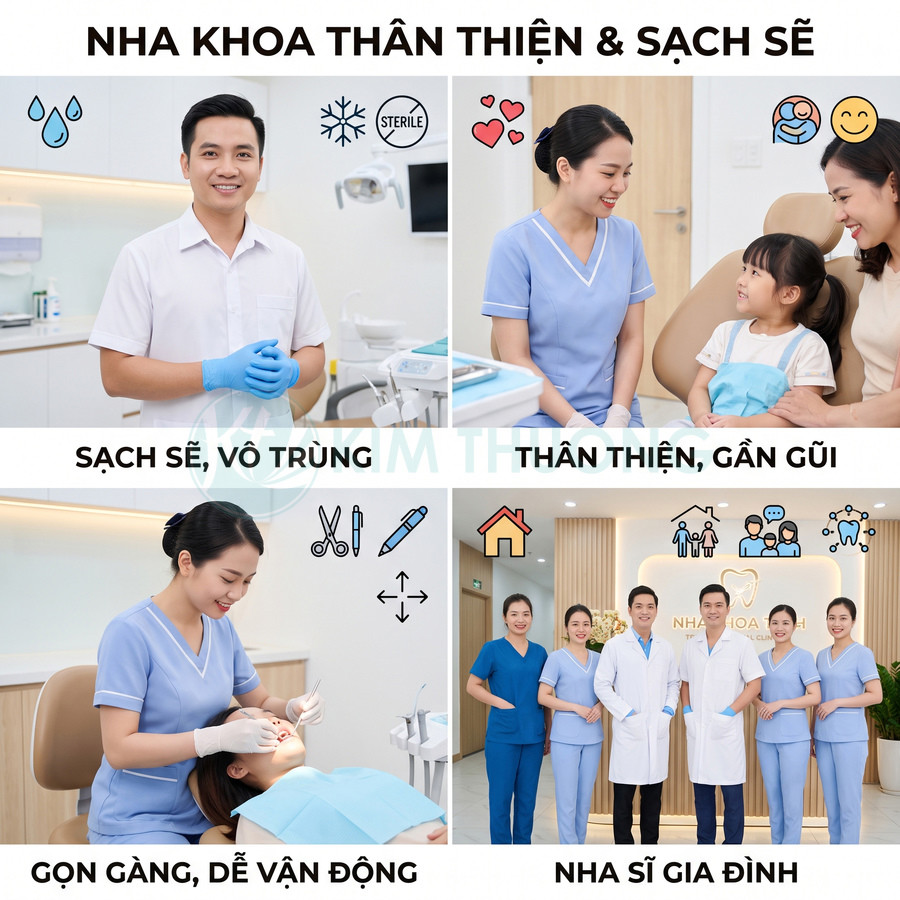 Phòng khám nha khoa sạch sẽ với đội ngũ nha sĩ thân thiện chăm sóc răng miệng cho gia đình