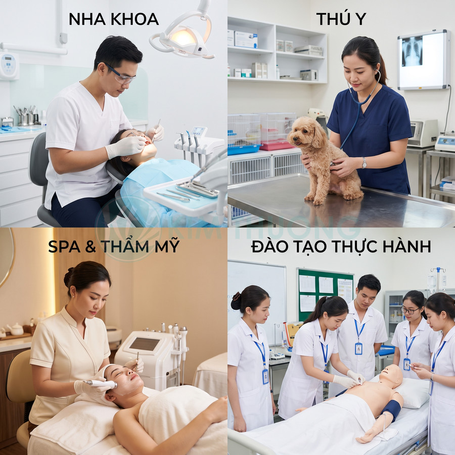 Bộ ảnh nhân viên y tế và spa thực hành nha khoa, thú y, chăm sóc da và đào tạo trên mô hình người
