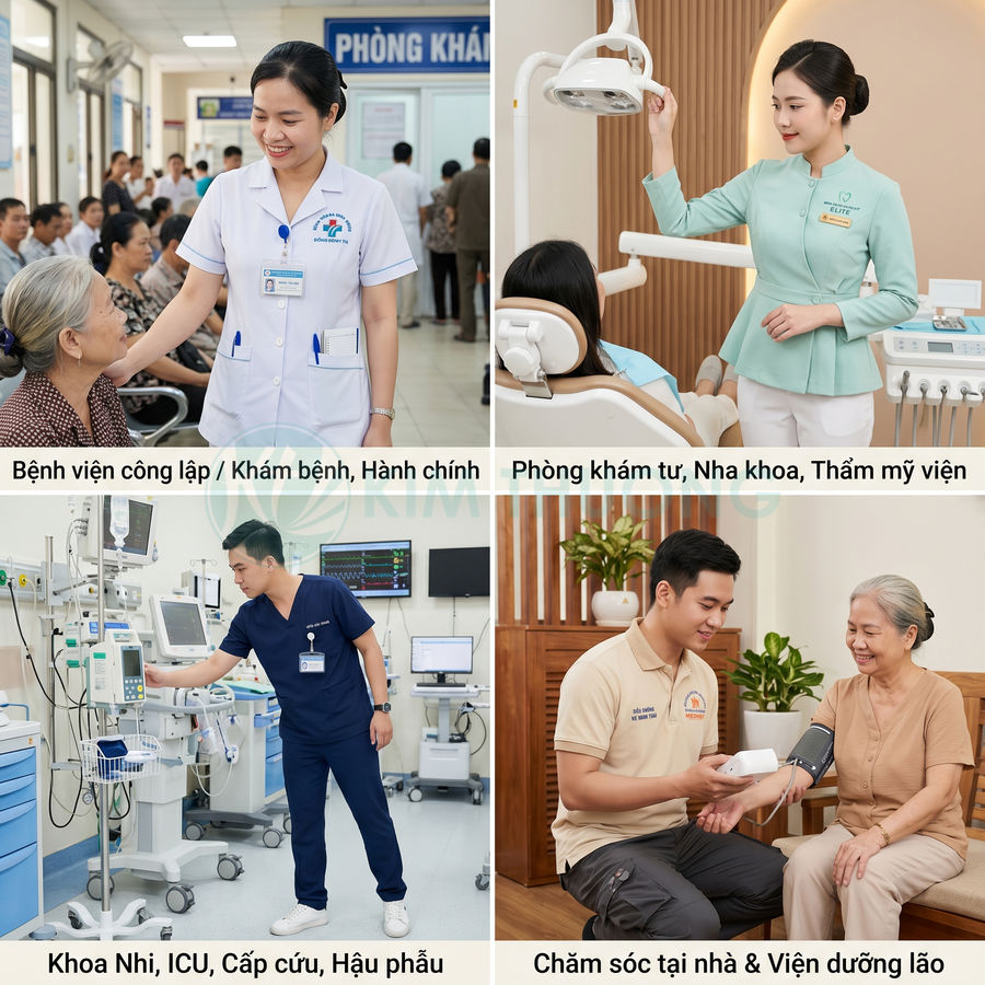 Nhân viên y tế chăm sóc và đo huyết áp cho người cao tuổi trong nhiều môi trường bệnh viện và chăm sóc sức khỏe