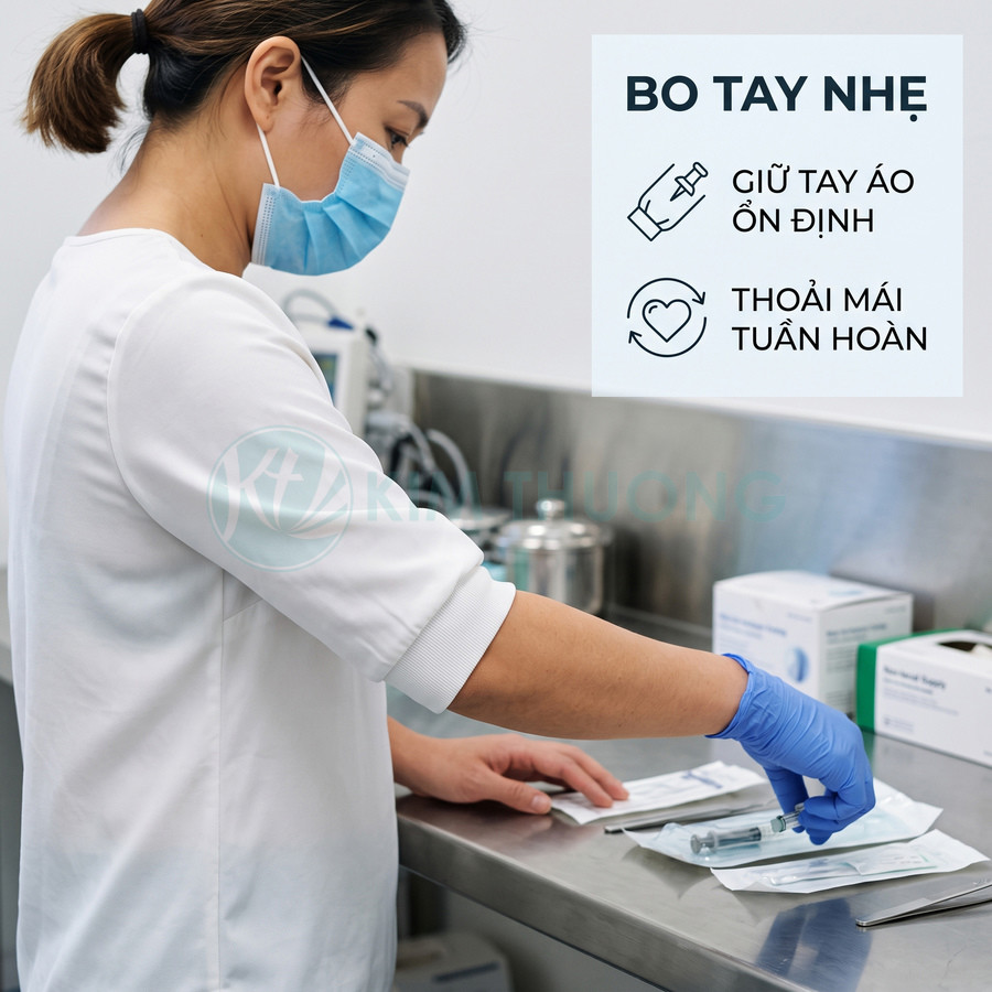 Nhân viên y tế đeo khẩu trang găng tay chuẩn bị dụng cụ y tế trên bàn inox trong phòng khám