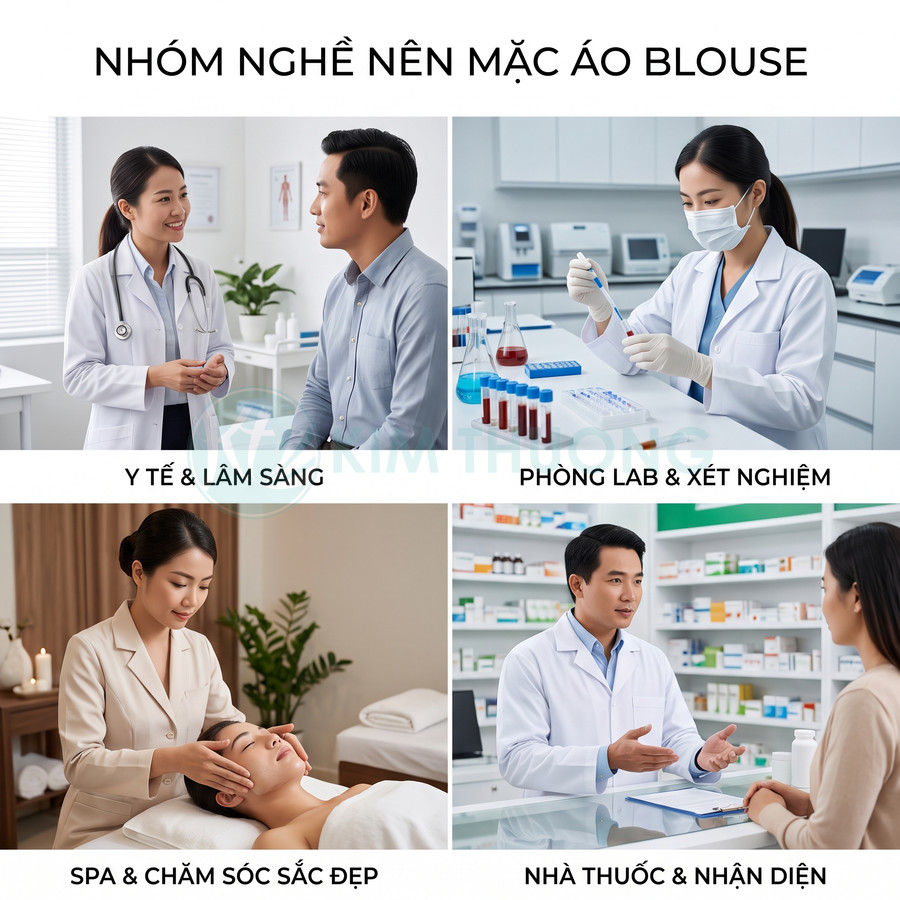 Các nhóm nghề y tế, spa, phòng lab, nhà thuốc mặc áo blouse trắng khi làm việc