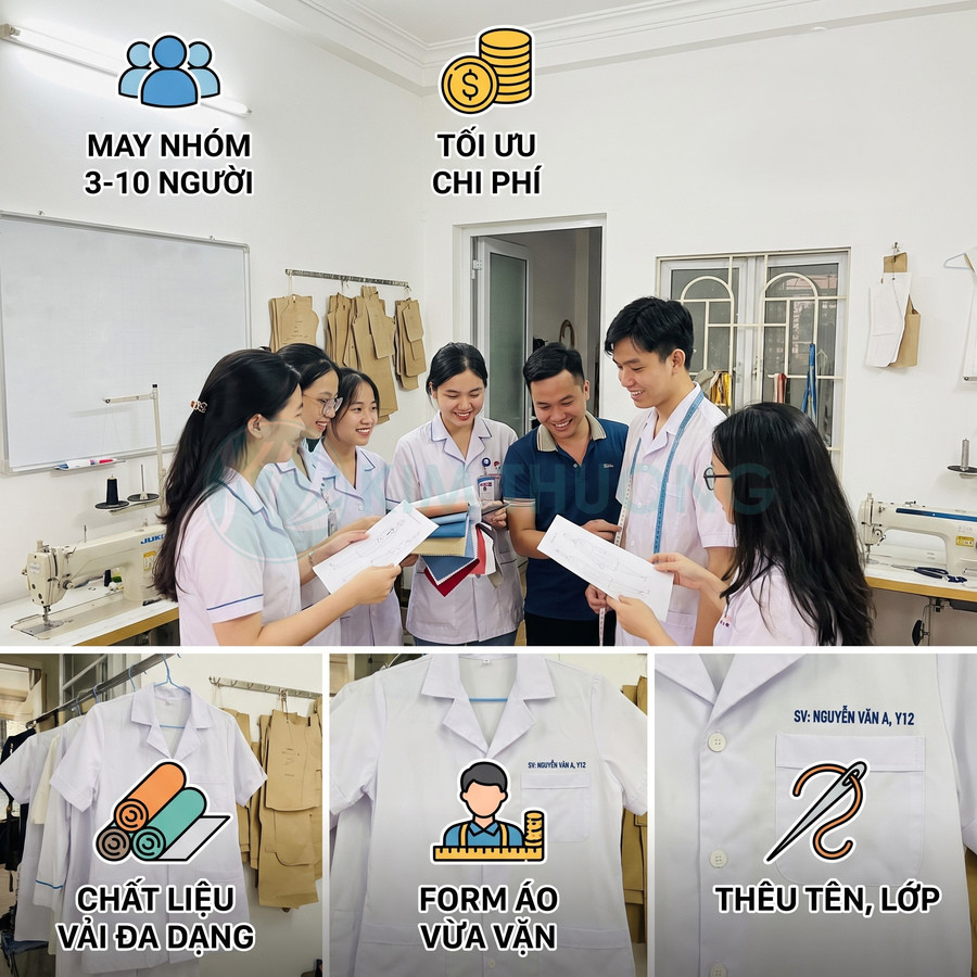 Áo blouse đồng phục may theo nhóm, nhiều chất liệu, form vừa vặn và thêu tên lớp trên áo、】【