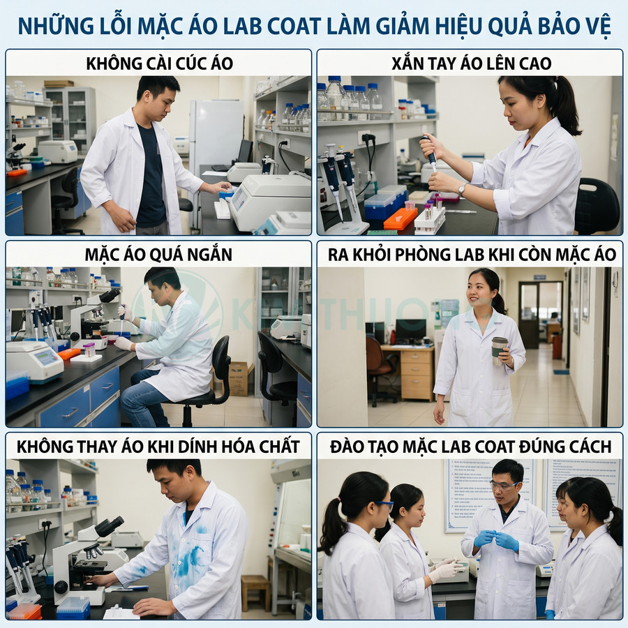 Các lỗi thường gặp khi mặc áo lab coat trong phòng thí nghiệm và hướng dẫn sử dụng đúng cách