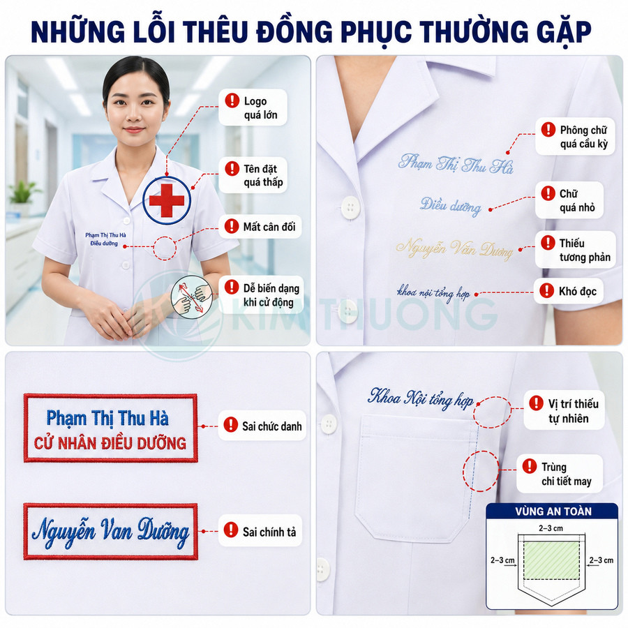Các lỗi thêu tên và chức danh trên áo blouse y tá màu trắng cần tránh