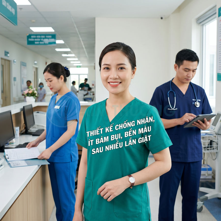 Đồng phục y tá màu xanh chống nhăn ít bám bụi bền màu trong môi trường bệnh viện