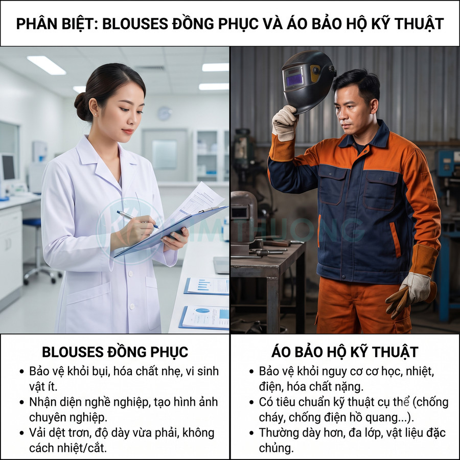 Blouse đồng phục phòng thí nghiệm và áo bảo hộ kỹ thuật cho công nhân cơ khí trong xưởng sản xuất