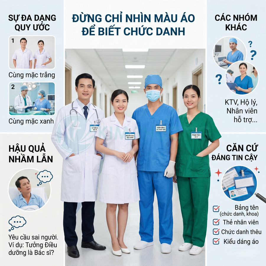 Nhóm bác sĩ và điều dưỡng mặc đồng phục y tế trắng xanh đứng trong hành lang bệnh viện