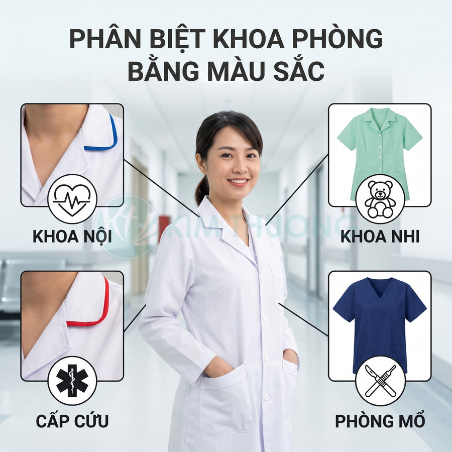 Đồng phục y tá bệnh viện phân biệt khoa nội, khoa nhi, cấp cứu, phòng mổ bằng màu sắc khác nhau