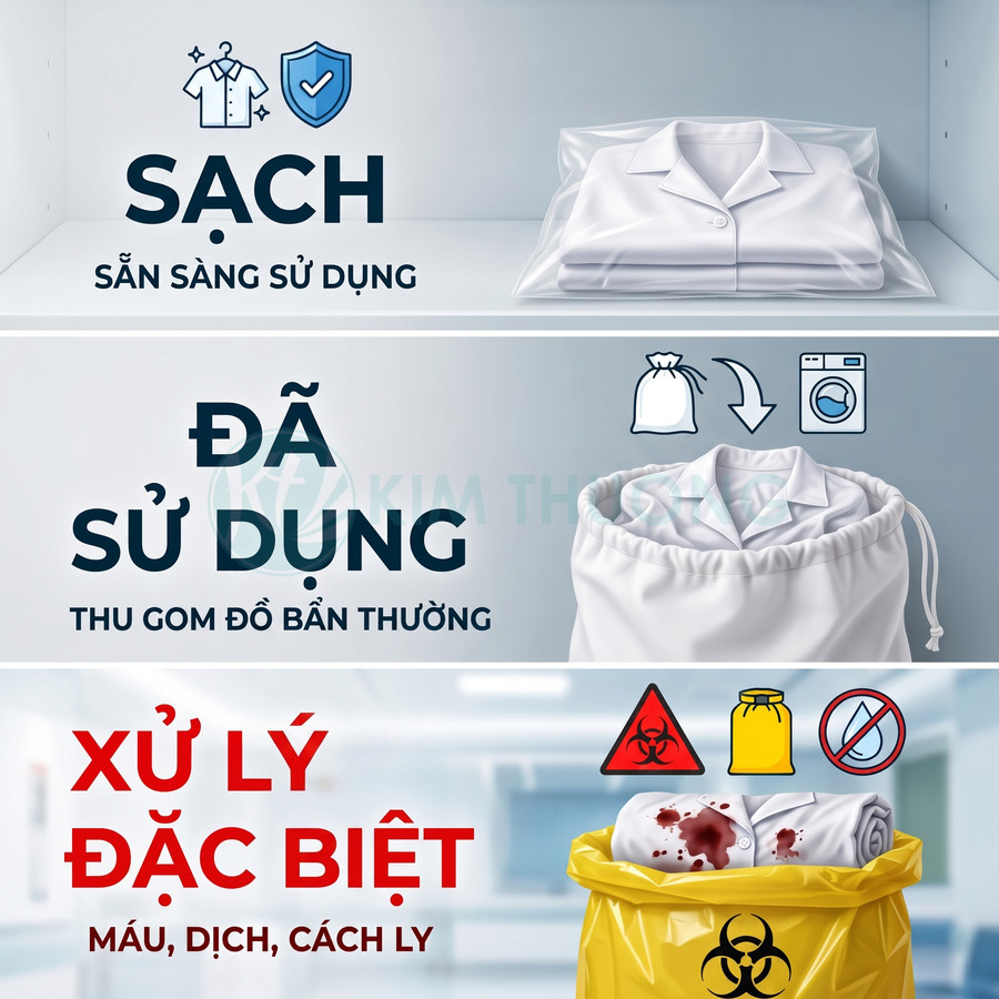 Quy trình phân loại và xử lý đồ vải y tế sạch, đã sử dụng và nhiễm bẩn trong bệnh viện