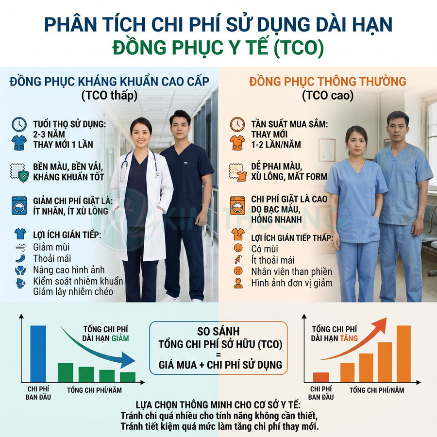 So sánh đồng phục y tế kháng khuẩn cao cấp và đồng phục thường về chi phí sử dụng dài hạn