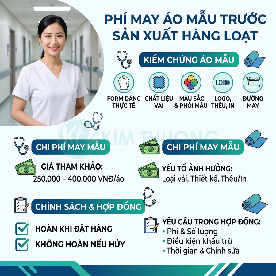 Bảng giá phí may mẫu áo đồng phục y tá màu trắng và các yếu tố ảnh hưởng chi phí may áo mẫu