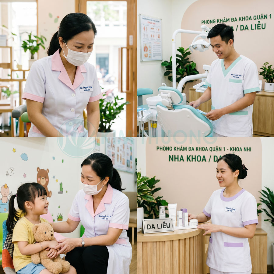 Đội ngũ bác sĩ và điều dưỡng phòng khám đa khoa quận 1 tư vấn nha khoa da liễu cho trẻ em và người lớn