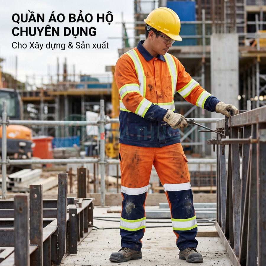 Quần áo bảo hộ lao động màu cam phản quang cho công nhân xây dựng trên công trường