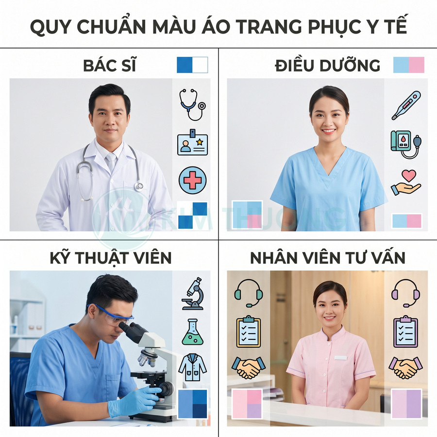 Quy chuẩn màu áo đồng phục bác sĩ, điều dưỡng, kỹ thuật viên và nhân viên tư vấn trong bệnh viện