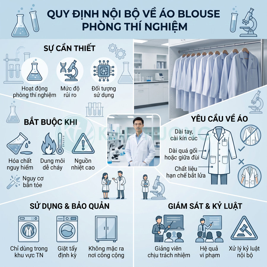 Quy định nội bộ về áo blouse phòng thí nghiệm, yêu cầu thiết kế, sử dụng và bảo quản áo bảo hộ khoa học