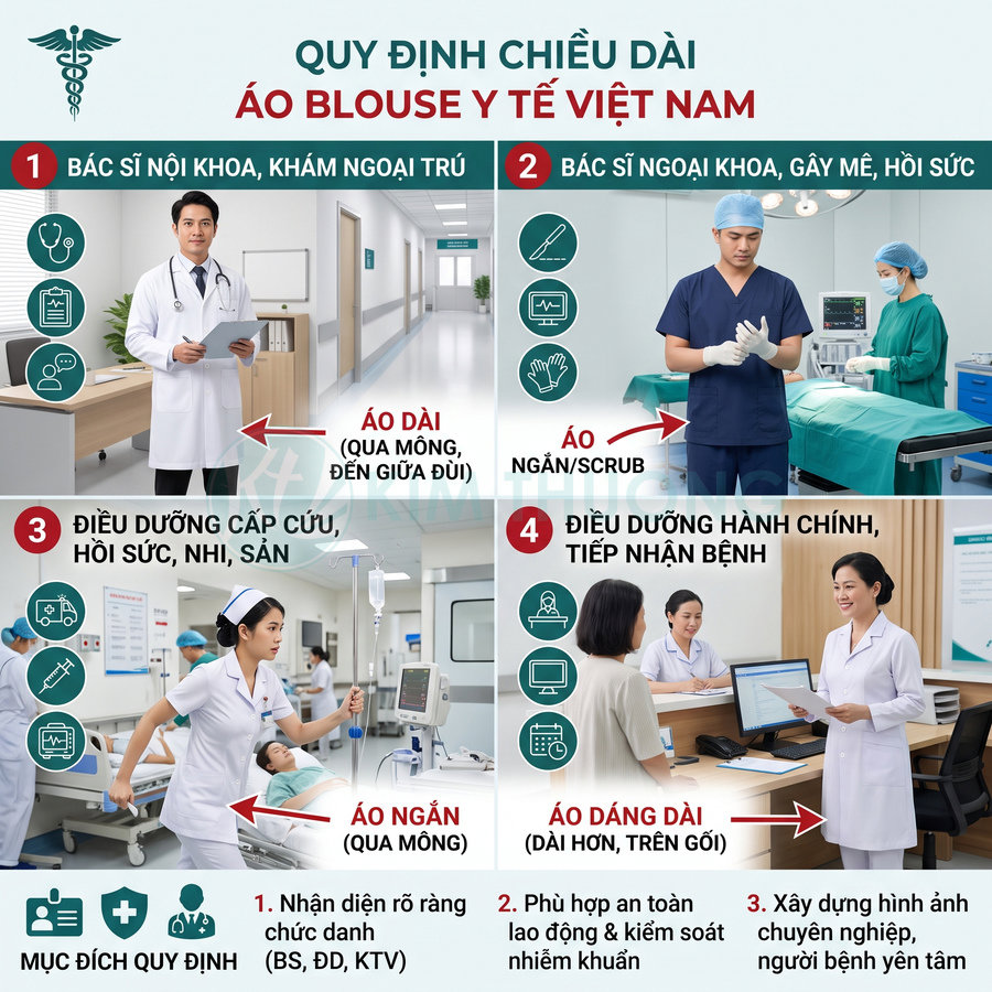 Quy định chiều dài áo blouse y tế Việt Nam cho bác sĩ và điều dưỡng trong bệnh viện