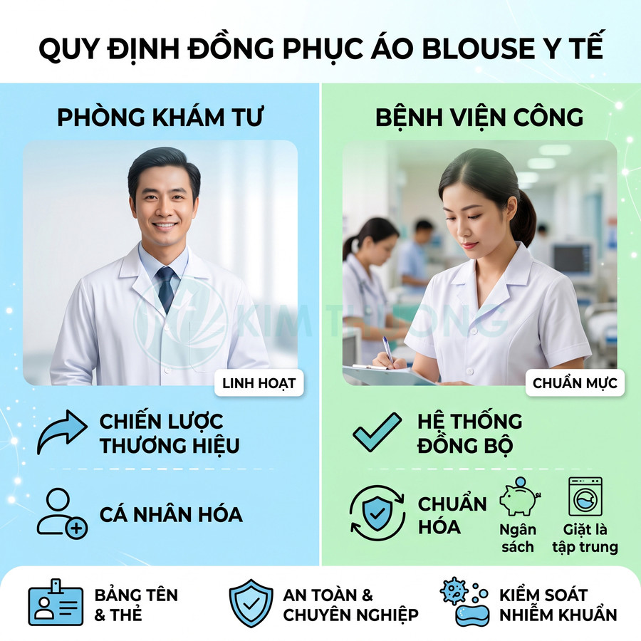 Quy định đồng phục áo blouse y tế cho bác sĩ phòng khám tư và bệnh viện công, nhấn mạnh sự chuyên nghiệp và an toàn