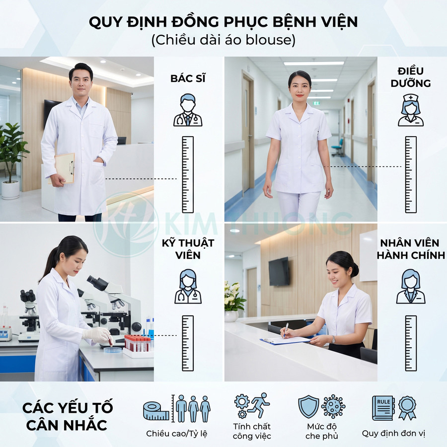 Quy định đồng phục bệnh viện cho bác sĩ, điều dưỡng, kỹ thuật viên và nhân viên hành chính với chiều dài áo blouse khác nhau
