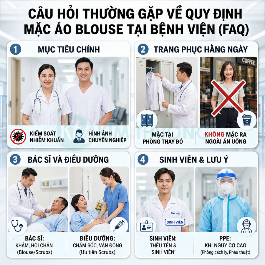 Quy định mặc áo blouse tại bệnh viện cho bác sĩ, điều dưỡng, sinh viên và PPE khi nguy cơ cao