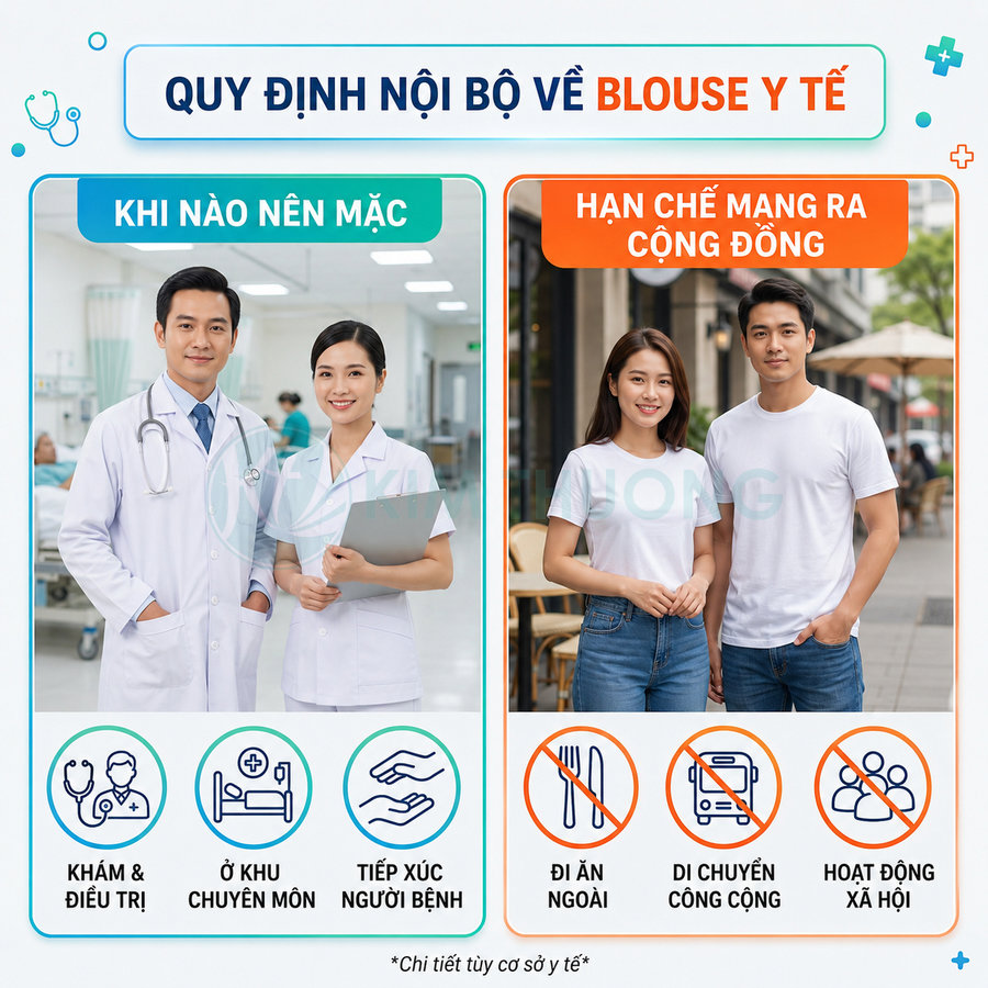 Quy định sử dụng áo blouse y tế, bác sĩ mặc trong bệnh viện và hạn chế mang áo ra cộng đồng