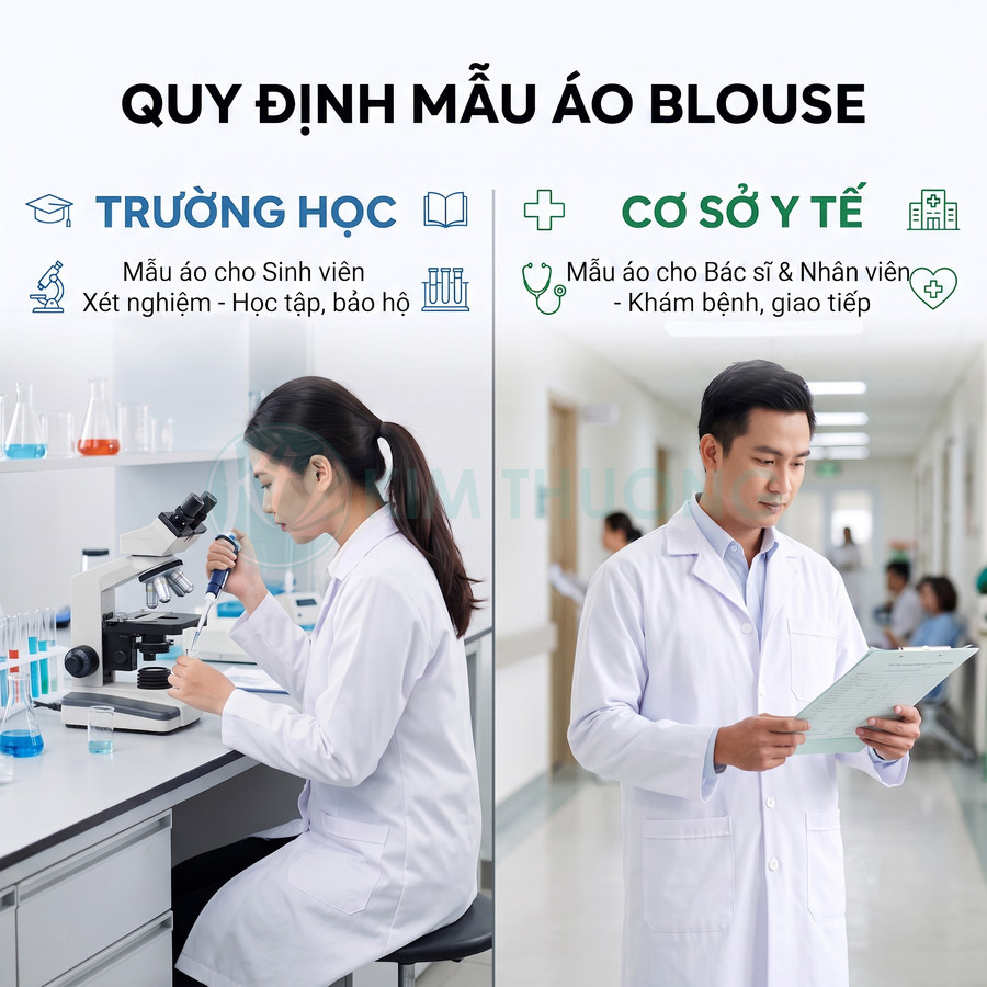 Mẫu áo blouse trắng cho sinh viên xét nghiệm và bác sĩ nhân viên y tế trong bệnh viện