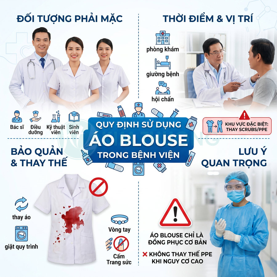 Quy định mặc áo blouse tại bệnh viện thường gồm những nội dung gì?