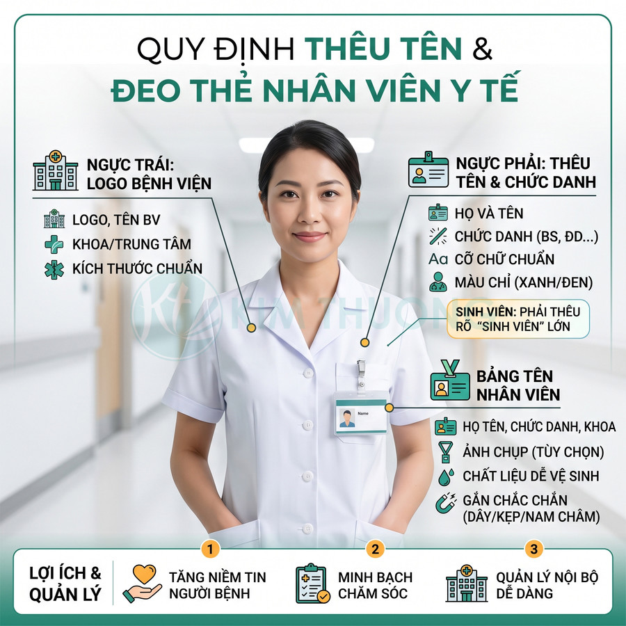 Quy định thêu tên và đeo thẻ nhân viên y tế trên đồng phục điều dưỡng nữ trong bệnh viện