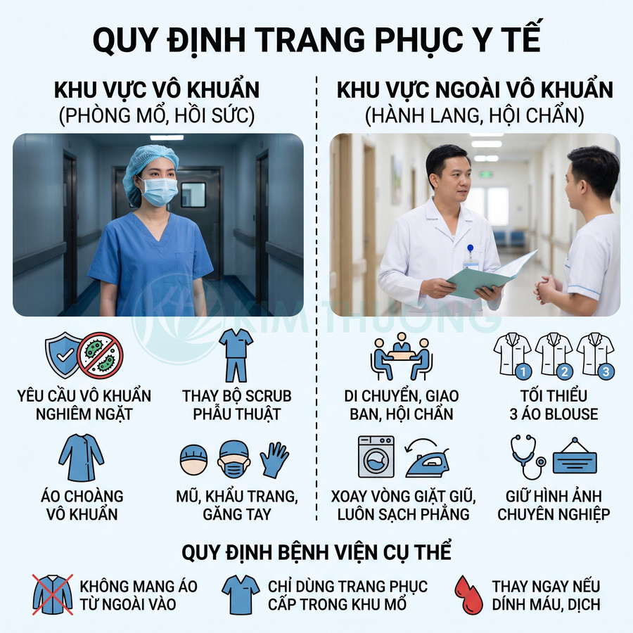 Quy định trang phục y tế cho khu vực vô khuẩn và ngoài vô khuẩn trong bệnh viện