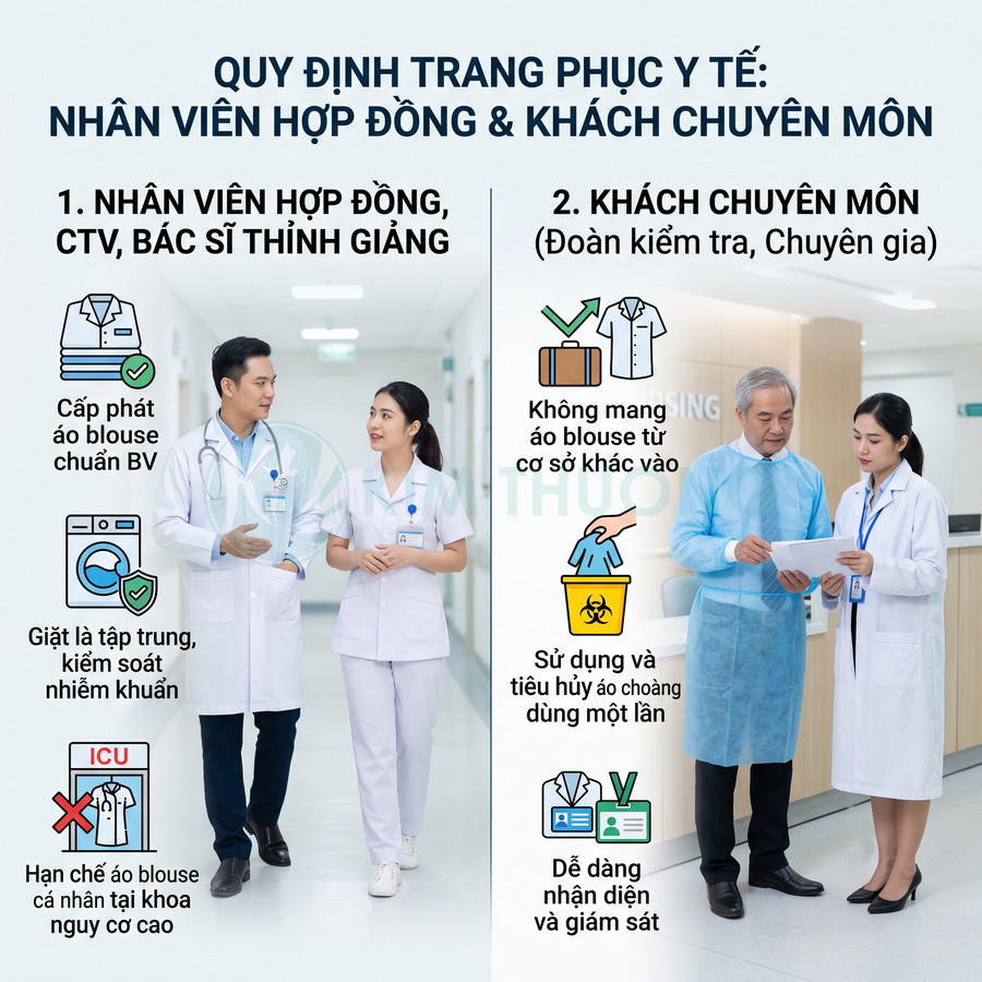 Quy định trang phục y tế cho nhân viên hợp đồng và khách chuyên môn trong bệnh viện
