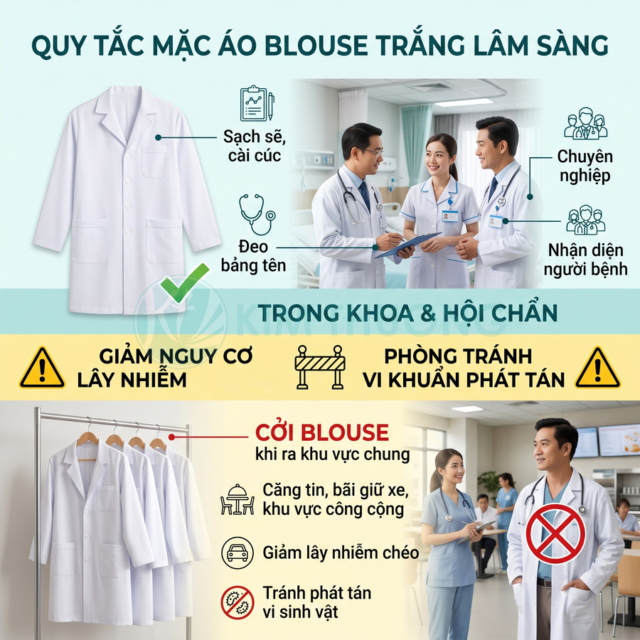 Quy tắc mặc áo blouse trắng lâm sàng giúp giảm lây nhiễm và phòng tránh vi khuẩn trong bệnh viện