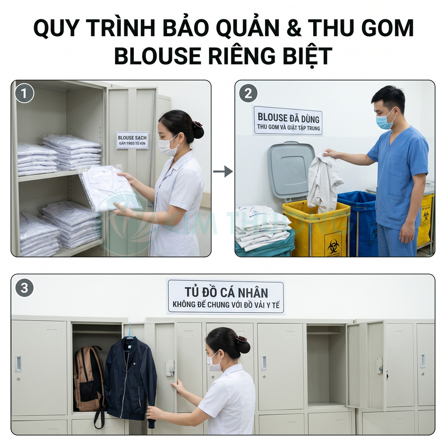 Quy trình bảo quản và thu gom áo blouse y tế sạch bẩn riêng biệt trong bệnh viện