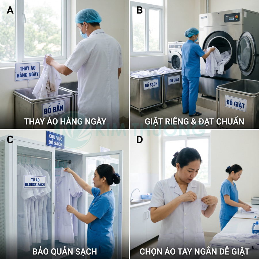 Quy trình giặt ủi và bảo quản áo blouse y tế sạch cho nhân viên bệnh viện