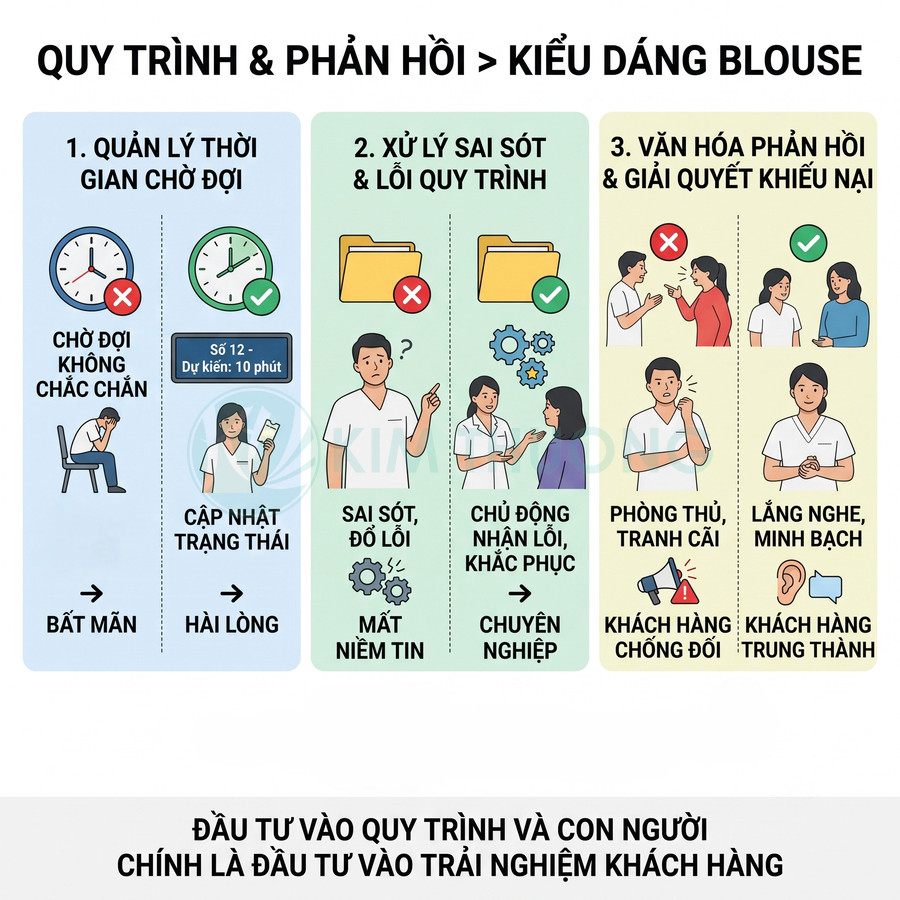 Quy trình và phản hồi trong dịch vụ y tế giúp giảm thời gian chờ, xử lý sai sót và xây dựng văn hóa lắng nghe khách hàng
