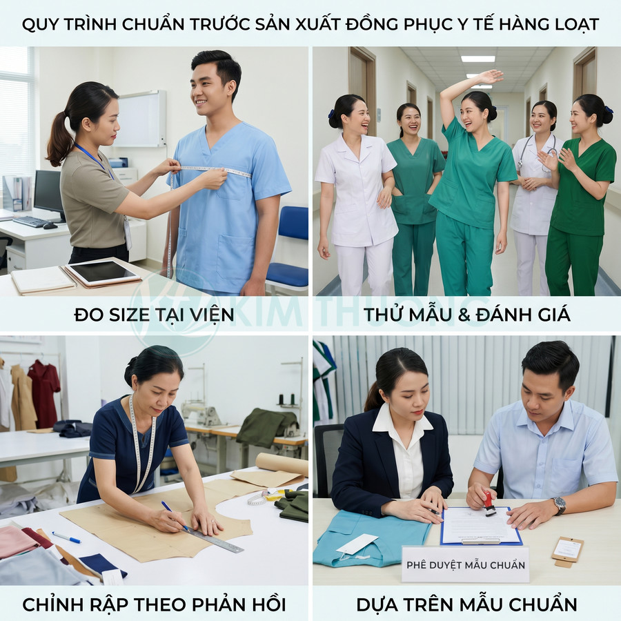 Quy trình đo size, thử mẫu và duyệt thiết kế đồng phục y tế cho bác sĩ và y tá
