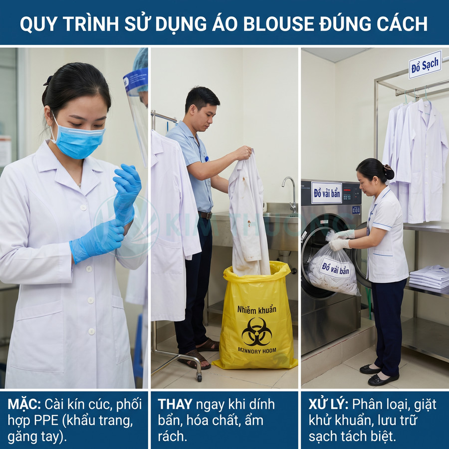 Quy trình sử dụng và giặt áo blouse y tế đúng cách với nhân viên bệnh viện thực hành