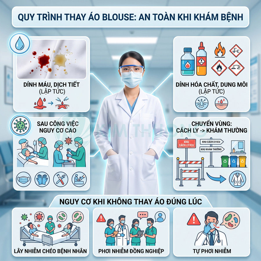 Quy trình thay áo blouse an toàn khi khám bệnh với bác sĩ và các tình huống nguy cơ lây nhiễm