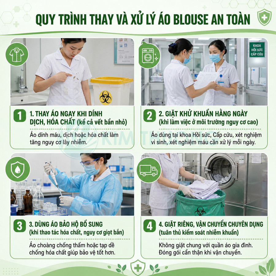 Quy trình thay giặt và xử lý áo blouse y tế an toàn cho nhân viên bệnh viện